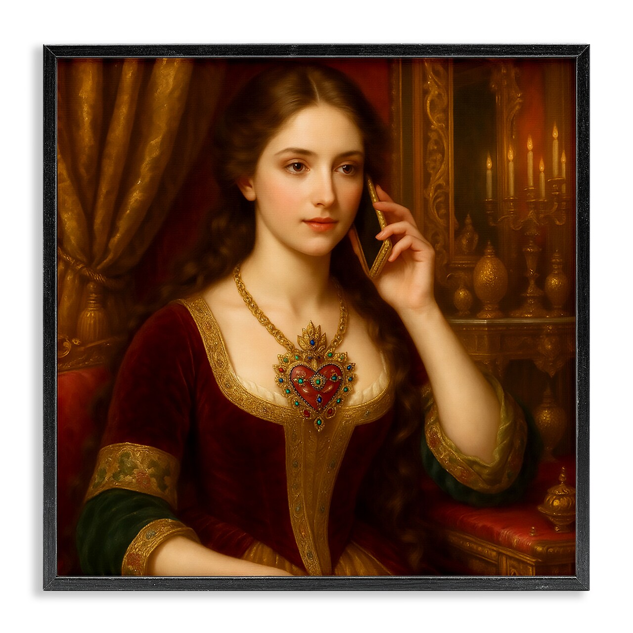 Stupell Industries Rococo Woman with Cell Phone Framed Giclee, design by Grotto Studios